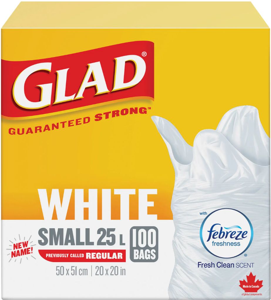 GLAD WHITE FEBREZE SMALL 25L 100BAGS
