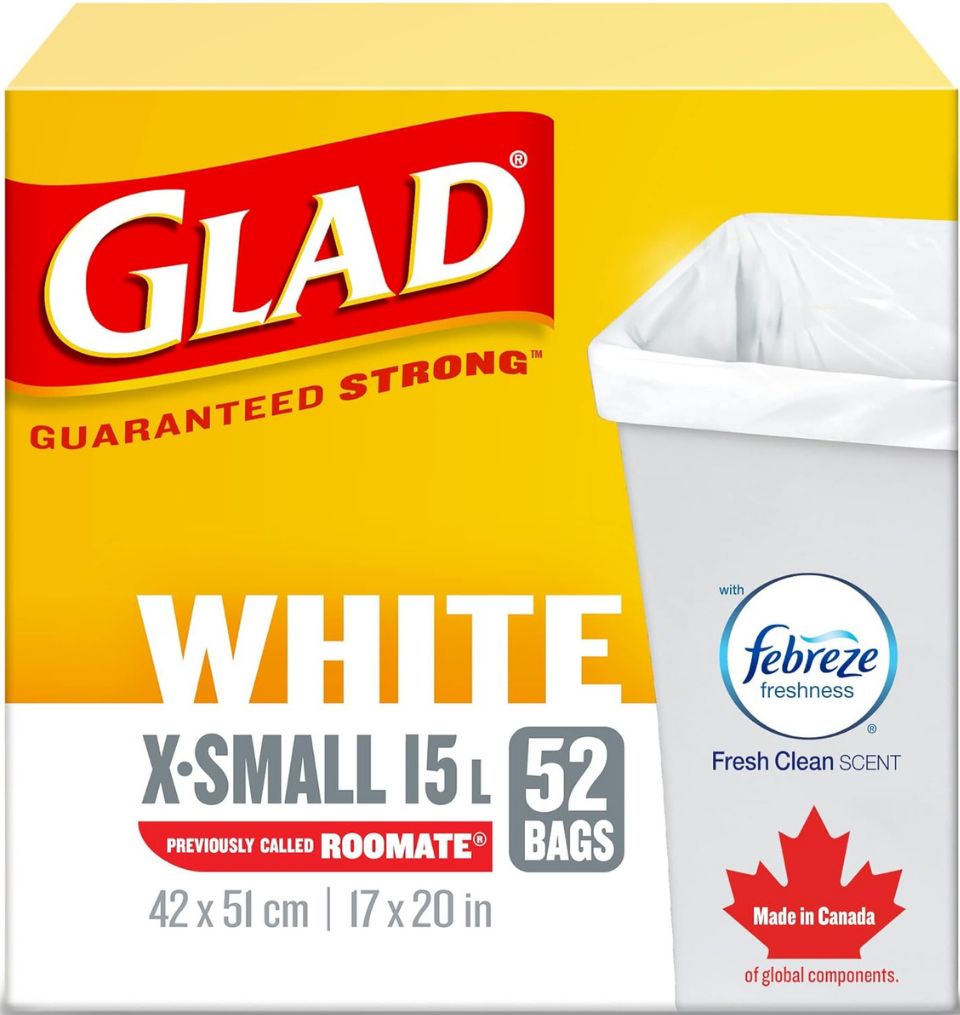 GLAD WHITE FEBREZE EXTRA SMALL 15L 52BAGS