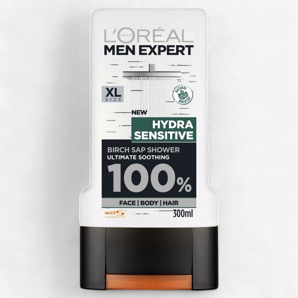 L'OREAL MEN EXPERT SHOWER GEL HYDRA SENSITIVE 300ML 3-IN-1 ULTIMATE SOOTHING BIRCH SAP