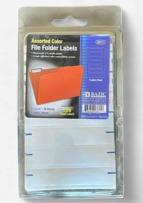 BAZIC #3811 ASSORTED COLOR FILE FOLDER LABELS (126 PACK)