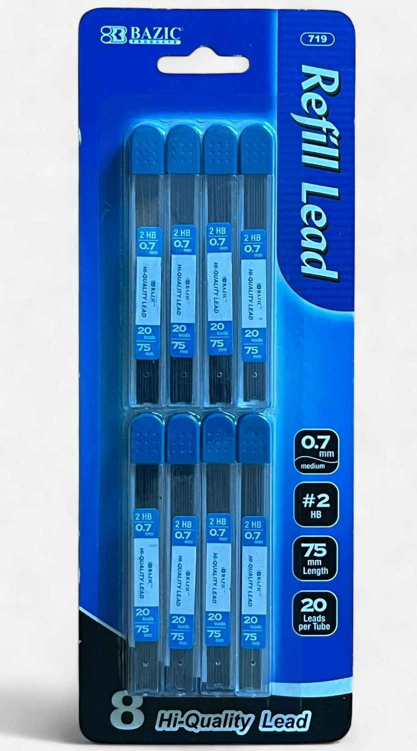 BAZIC #719 REFILL HI-QUALITY LEAD 0.7MM #2HB (8PACK)