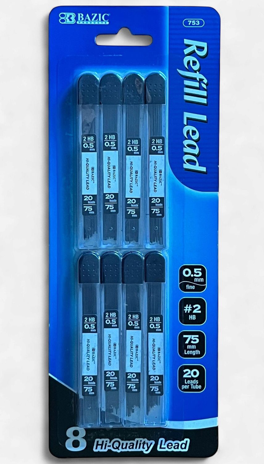 BAZIC #753 REFILL HIGH QUAILTY LEAD 0.5MM FINE #2HB (8PACK)