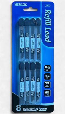 BAZIC #753 REFILL HIGH QUAILTY LEAD 0.5MM FINE #2HB (8PACK)