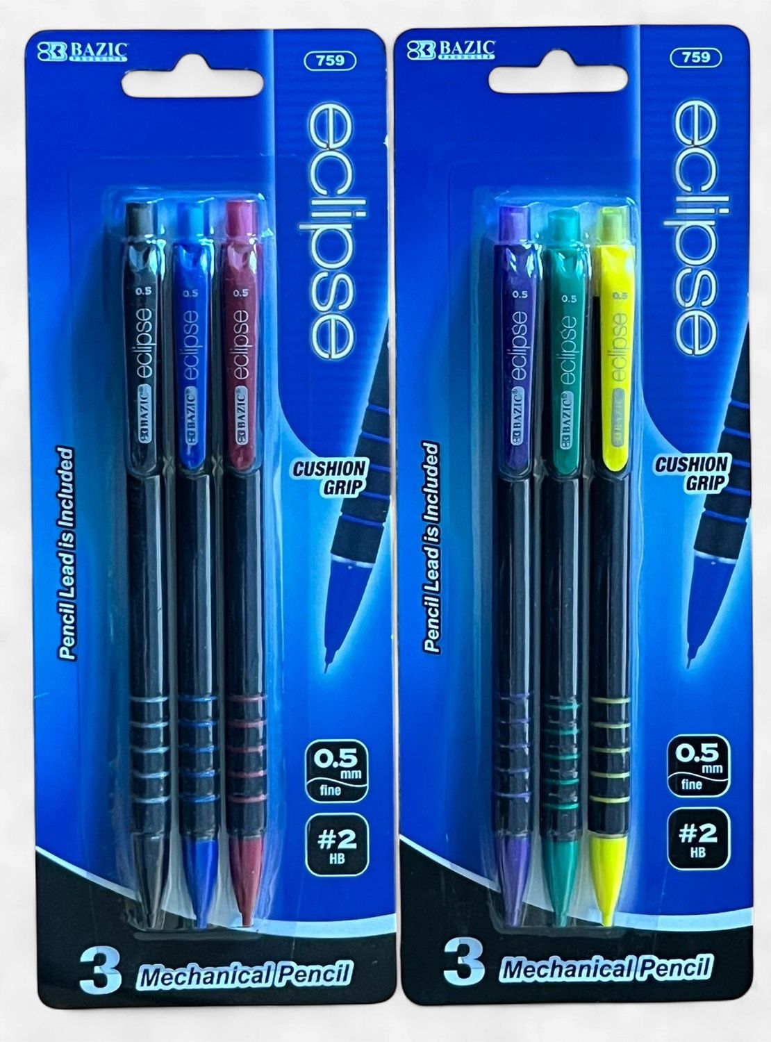 BAZIC #759 ECLIPSE MECHANICAL PENCIL 0.5MM FINE #2HB (3PACK)