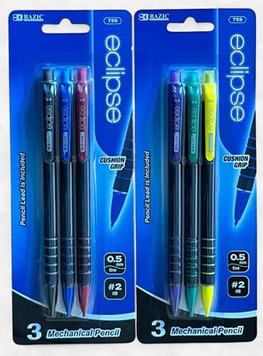 BAZIC #759 ECLIPSE MECHANICAL PENCIL 0.5MM FINE #2HB (3PACK)