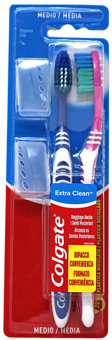COLGATE TOOTHBRUSH EXTRA CLEAN MEDIUM + HYGIENE CAP (2PACK)