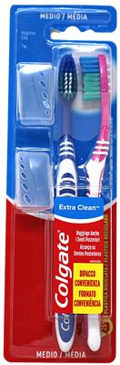 COLGATE TOOTHBRUSH EXTRA CLEAN MEDIUM + HYGIENE CAP (2PACK)