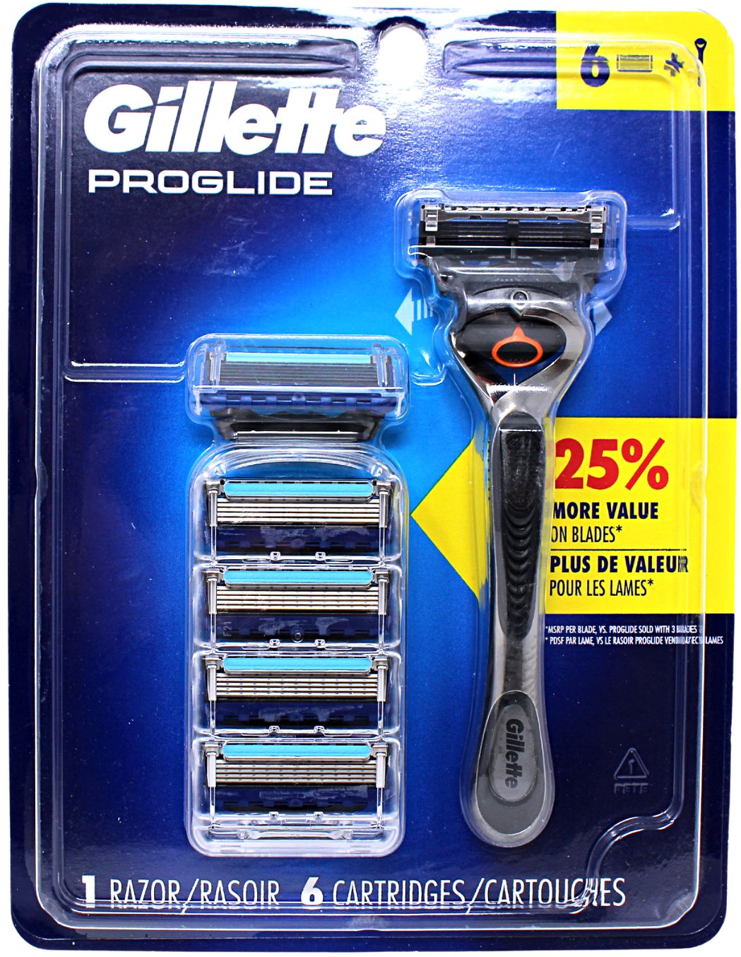 GILLETTE PROGLIDE 1 RAZOR + 6CARTRIDGES