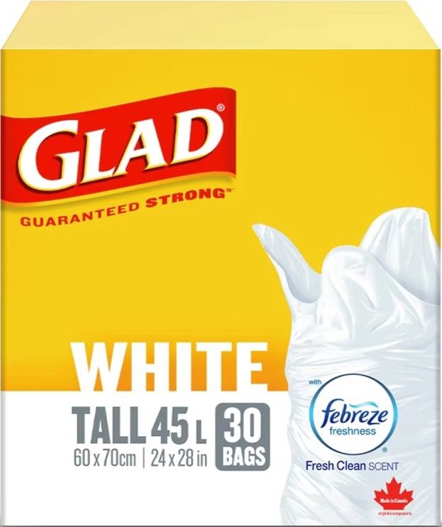 GLAD WHITE FEBREZE TALL 45L 30BAGS