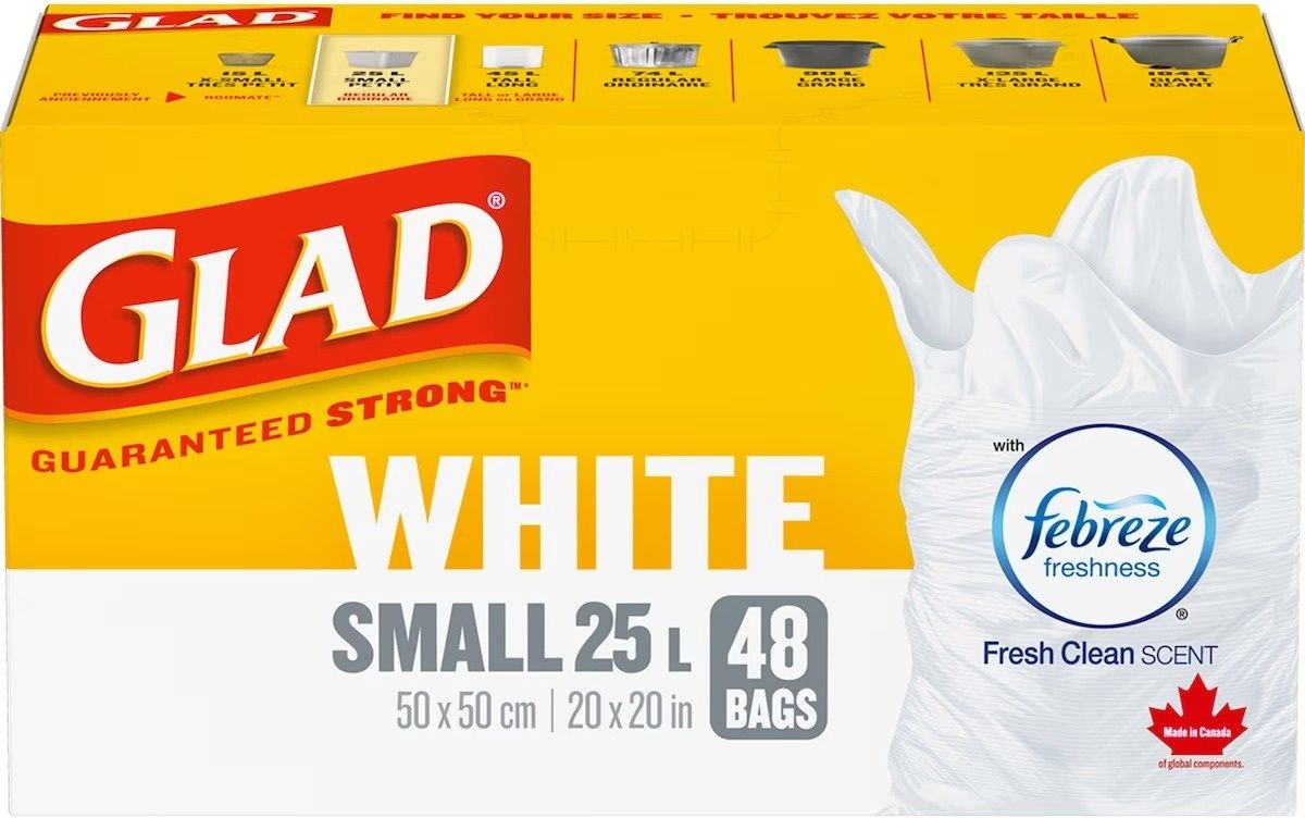 GLAD WHITE FEBREZE SMALL 25L 48BAGS