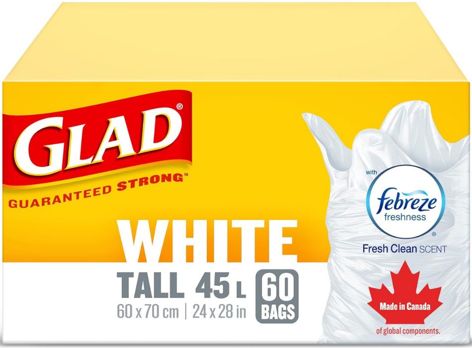 GLAD WHITE FEBREZE TALL 45L 60BAGS