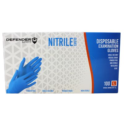 DEFENDER SAFETY NITRILE GLOVES LARGE 100'S
