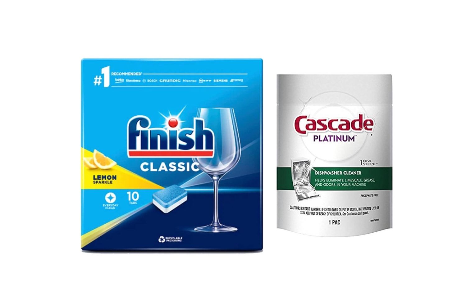 FINISH CLASSIC TABS 10'S LEMON SPARKLE &amp; CASCADE PLATINUM DISHWASHER CLEANER