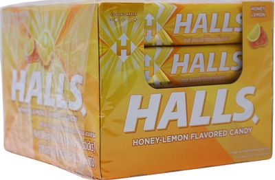 HALLS HONEY LEMON FLAVORED CANDY 34G (BOX OF 20 STICKS)