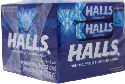 HALLS MENTHOLYPTUS FLAVORED CANDY 34G (BOX OF 20 STICKS)