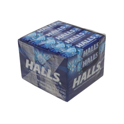 HALLS MENTHOLYPTUS FLAVORED CANDY 34G (BOX OF 20 STICKS)