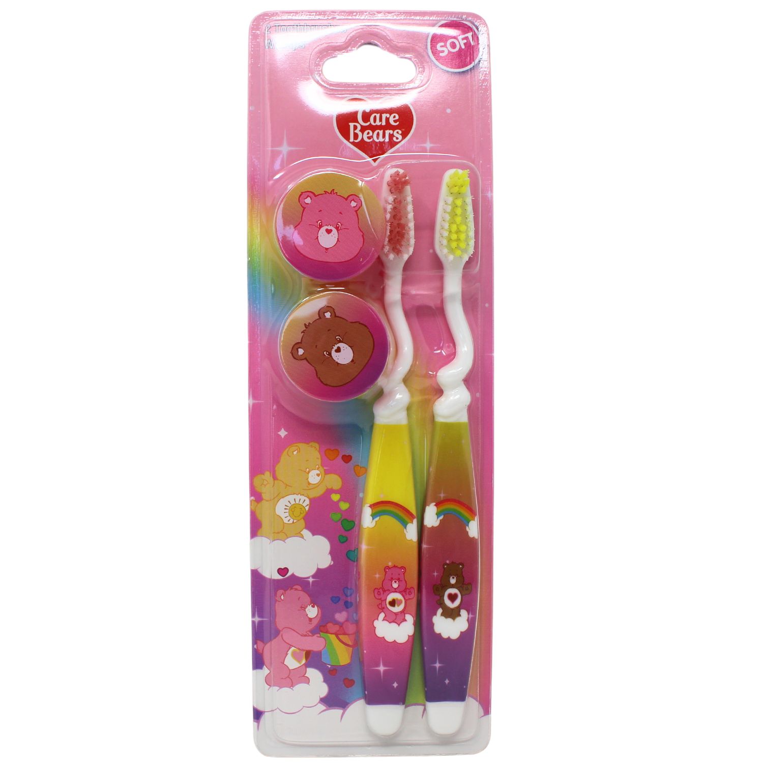 CARE BEARS KIDS PINK TOOTHBRUSHS + CAPS (2PACK)