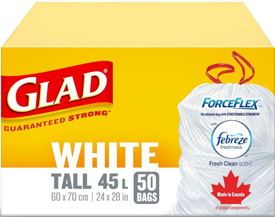 GLAD WHITE FEBREZE FLEXFORCE TALL 45L 50BAGS