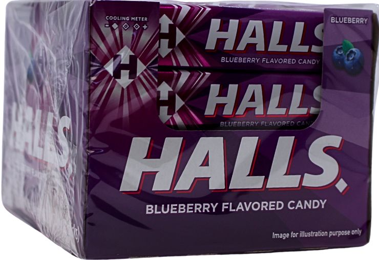 HALLS BLUEBERRY FLAVORED CANDY 34G (BOX OF 20 STICKS)