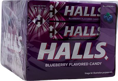 HALLS BLUEBERRY FLAVORED CANDY 34G (BOX OF 20 STICKS)