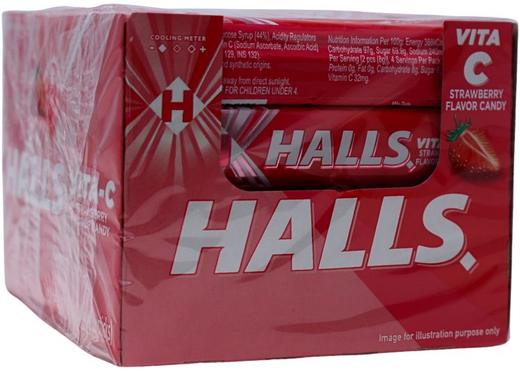 HALLS VITA-C STAWBERRY FLAVOR CANDY 34G (BOX OF 20 STICKS)