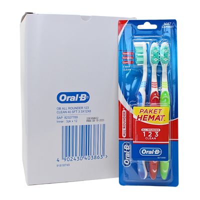 ORAL-B TOOTHBRUSH 3WAY CLEAN ALL AROUND (SOFT) (3PACK) (BOX OF 12)