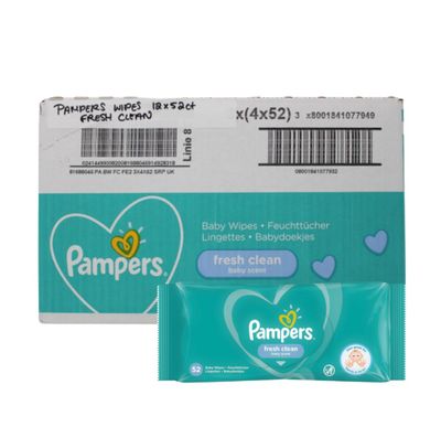 PAMPERS FRESH CLEAN 12X52 WIPES (FULL CASE)