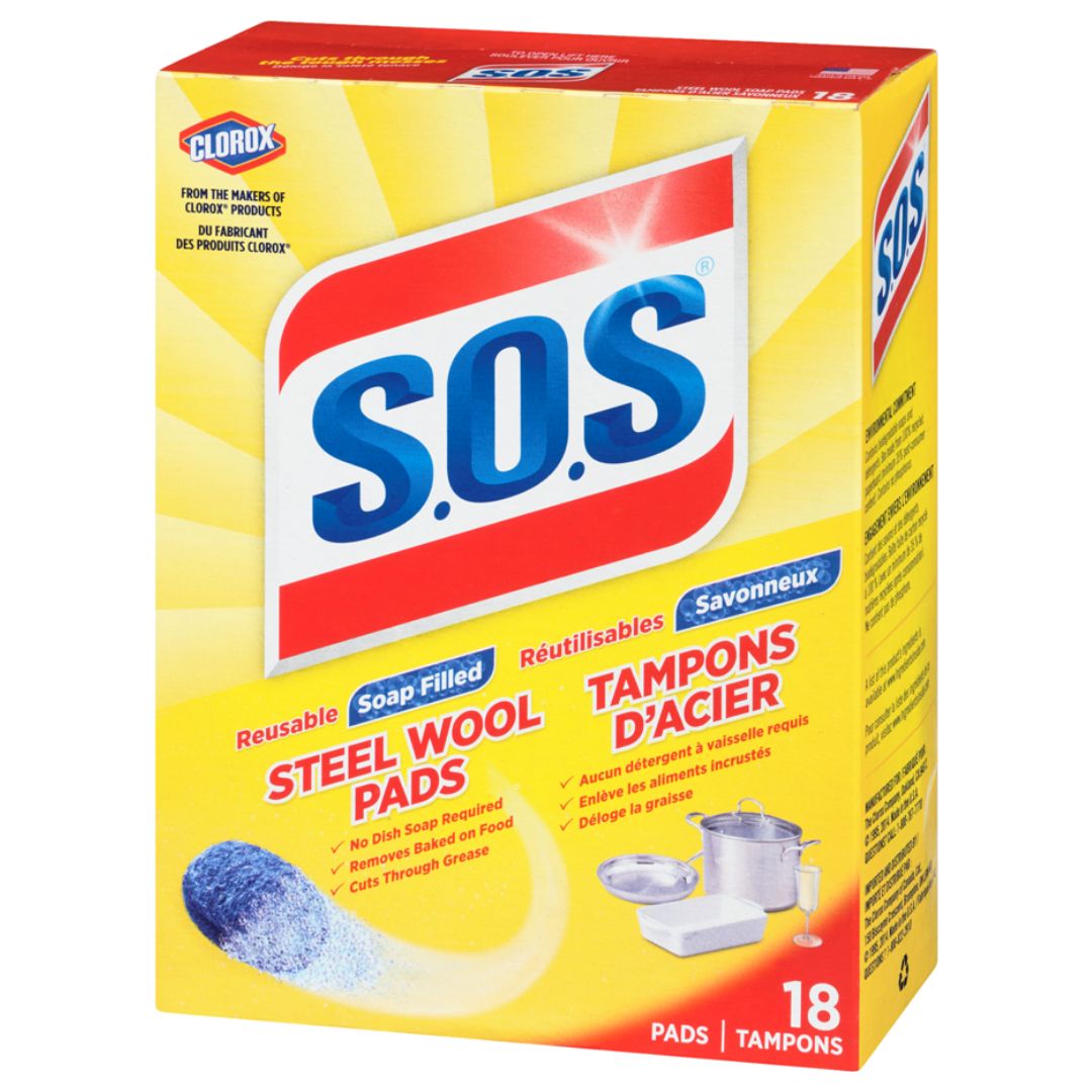 S.O.S STEEL WOOL PADS REUSEABLE SOAP FILLED 18PACK