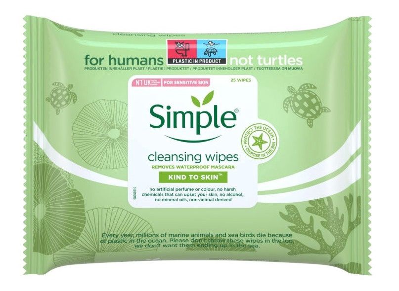 SIMPLE FACIAL WIPES KIND TO SKIN REMOVES WATERPROOF MASCARA 25'S