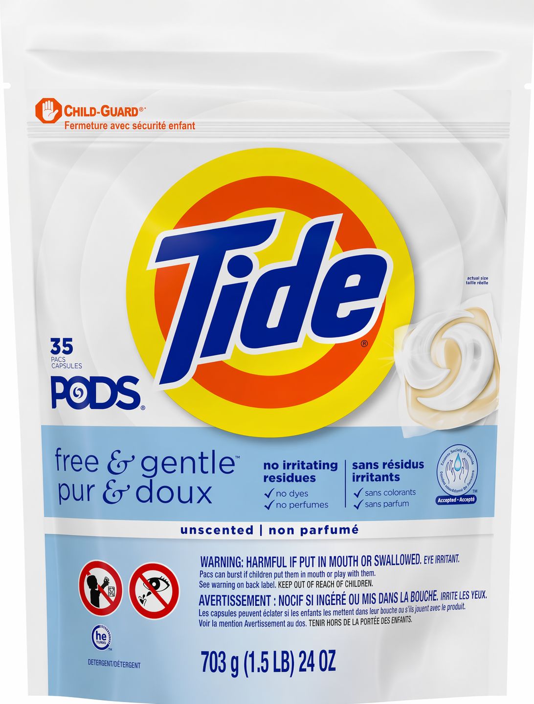 TIDE PODS FREE &amp; GENTLE UNSCENTED 35PACS