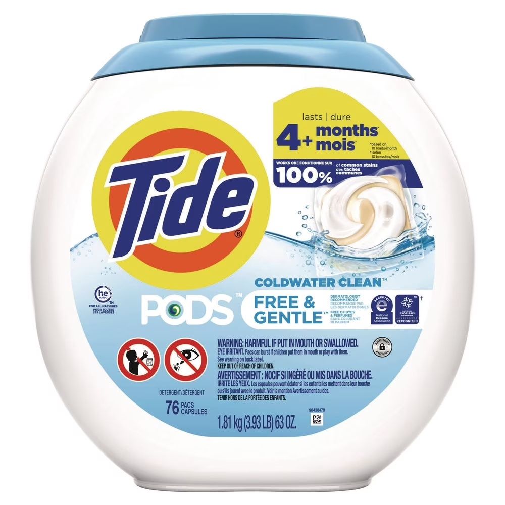TIDE PODS FREE &amp; GENTLE 76PACS (TUB)
