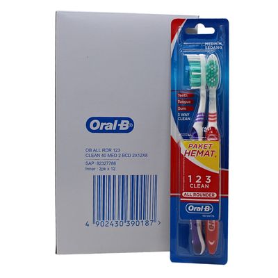 ORAL-B TOOTHBRUSH 3WAY CLEAN ALL AROUND (MEDIUM) (2PACK) (BOX OF 12)