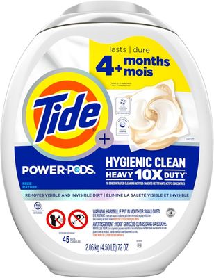 TIDE POWER PODS HYGIENIC CLEAN HEAVY DUTY UNSCENTED 45PACS (TUB)