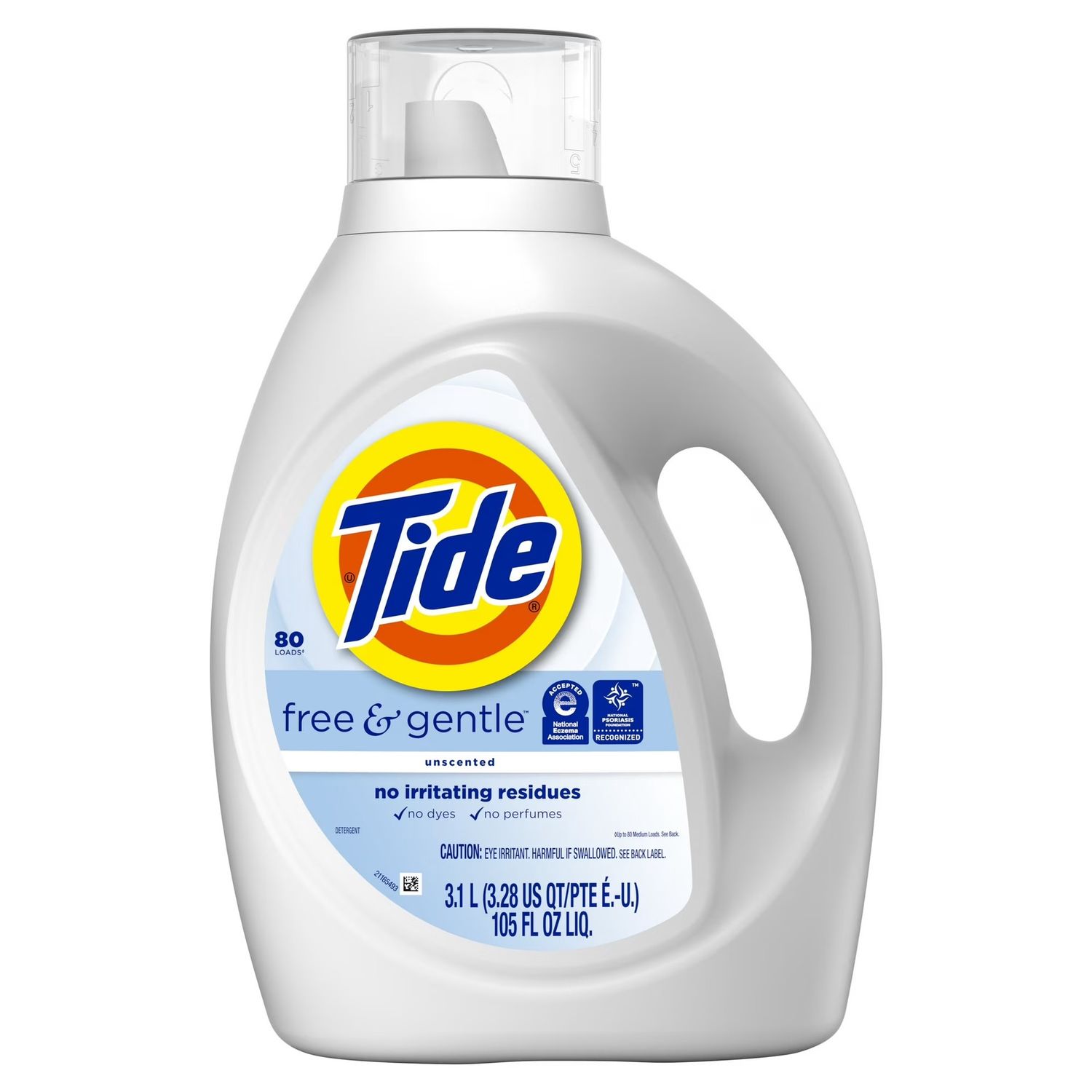 TIDE LAUNDRY DETERGENT 3.1L FREE &amp; GENTLE UNSCENTED 80LOADS