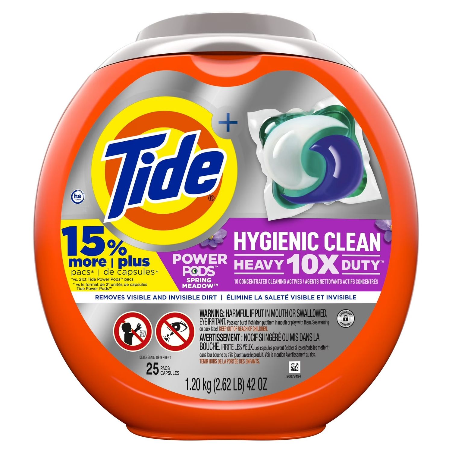 TIDE POWER PODS HYGIENIC CLEAN HEACY DUTY 10X SRPING MEADOW 25PACS (TUB)