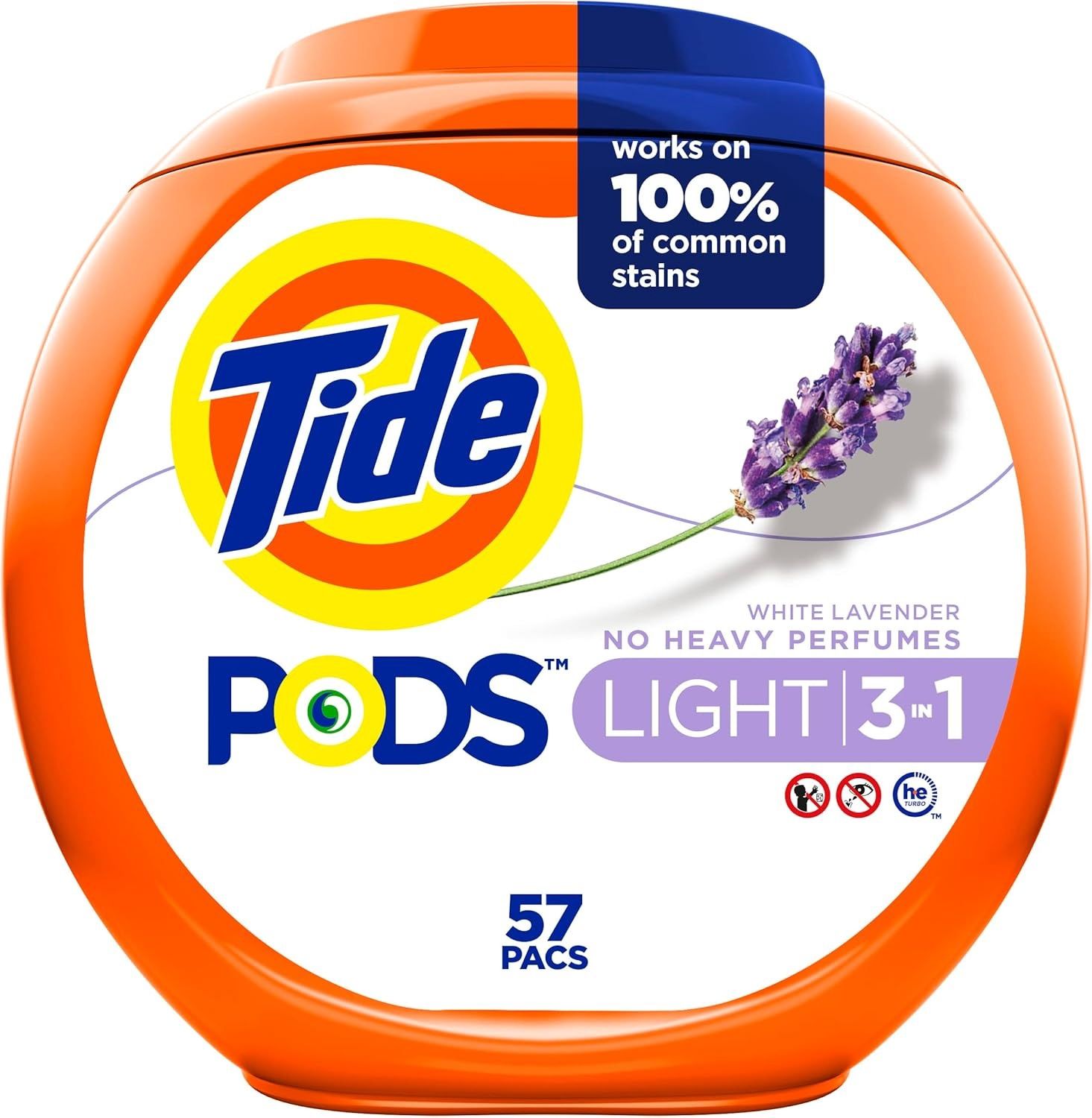 TIDE PODS LIGHT 3-IN-1 WHITE LAVENDER 57PACS (TUB)