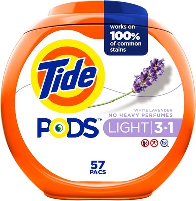 TIDE PODS LIGHT 3-IN-1 WHITE LAVENDER 57PACS (TUB)