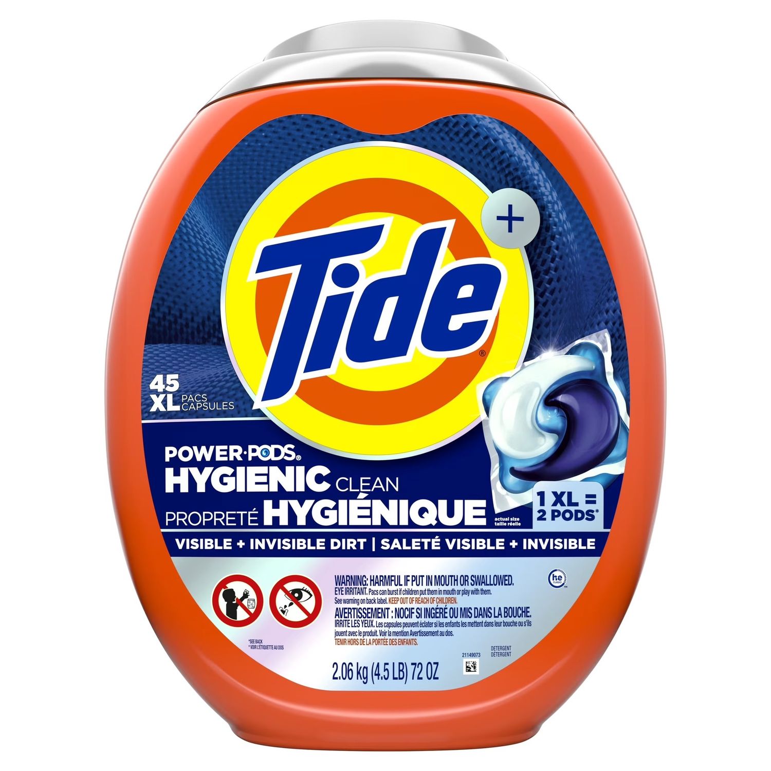 TIDE POWER PODS HYGIENIC CLEAN XL 45PACS (TUB)