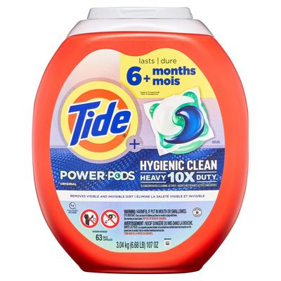 TIDE POWER PODS HYGIENIC CLEAN HEAVY DUTY 10X ORIGINAL 63PACS (TUB)