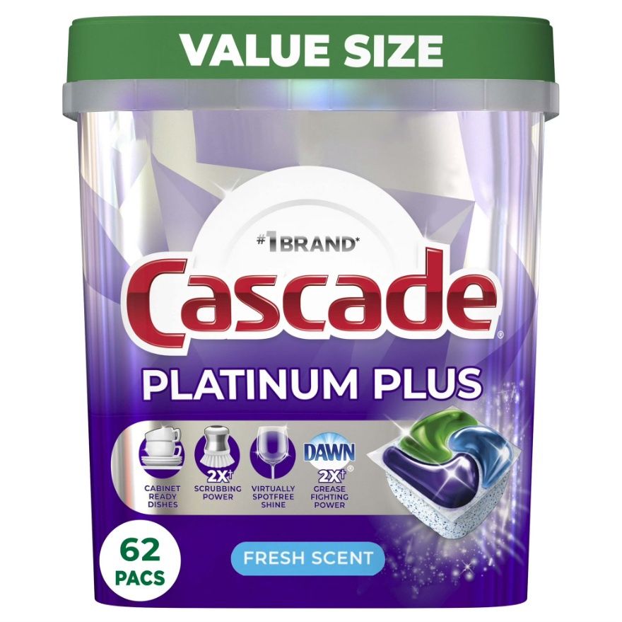 CASCADE PLATINUM PLUS ACTIONPACS FRESH SCENT 62'S (TUB)