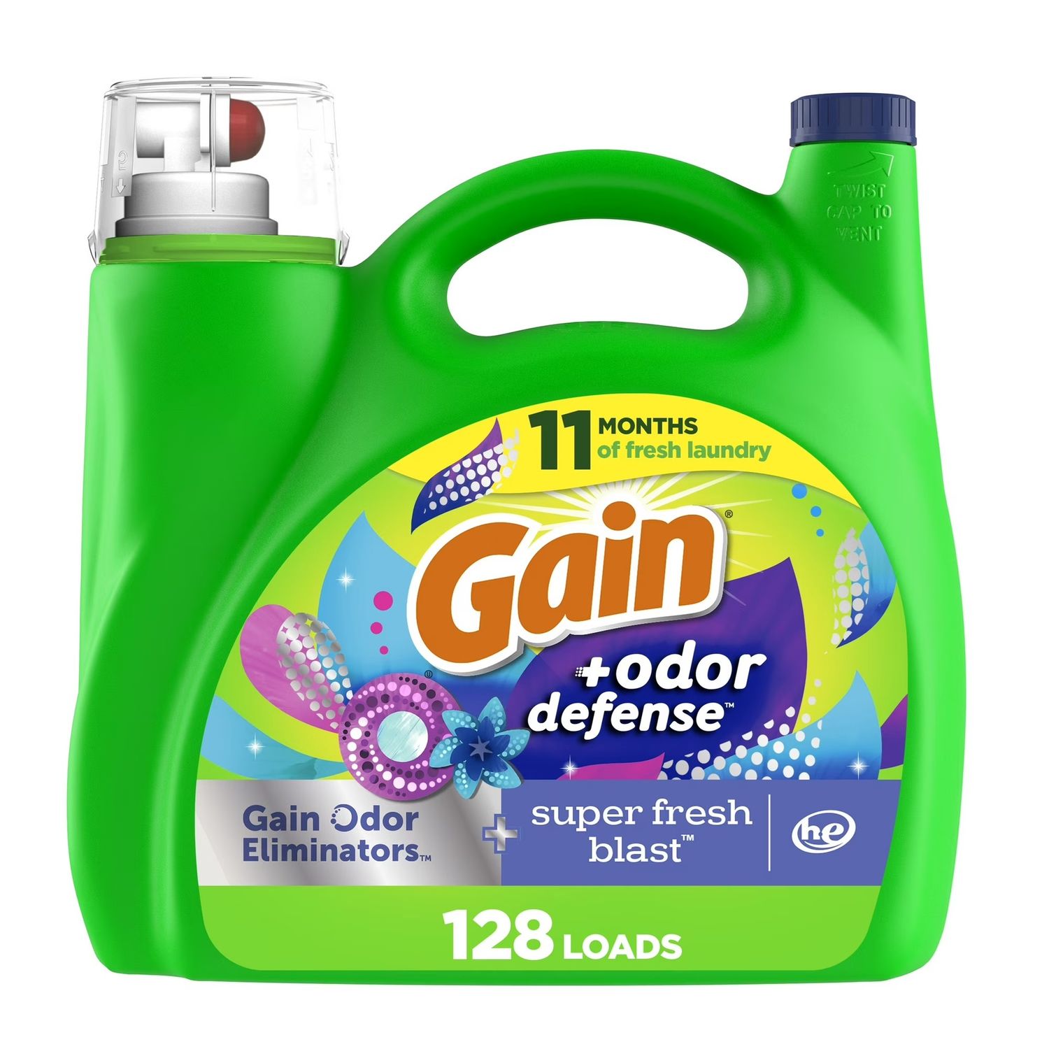 GAIN + ODOR DEFENSE DETERGENT 5.44L SUPER FRESH BLAST 128LOADS