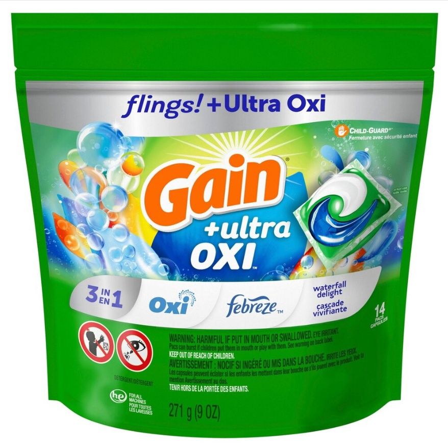 GAIN FLINGS! +ULTRA OXI 3-IN-1 WATERFALL DELIGHT 14PACS