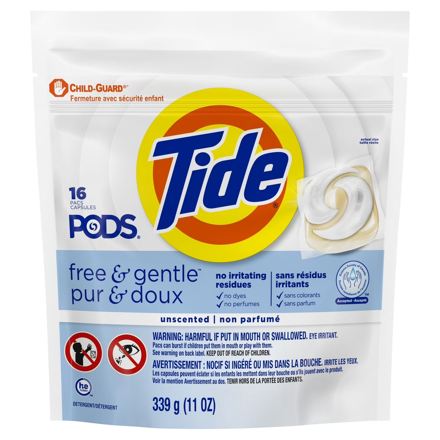 TIDE PODS FREE &amp; GENTLE UNSCENTED 16PACS