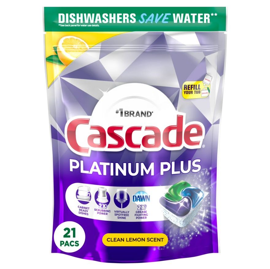 CASCADE PLATINUM PLUS ACTIONPACS CLEAN LEMON SCENT 21'S