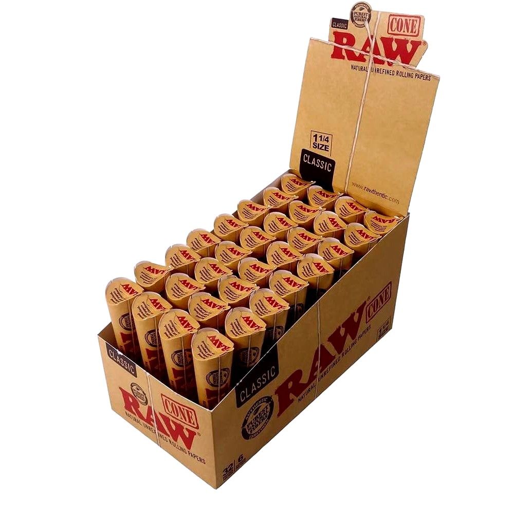 RAW CLASSIC 6PACK CONES 1 1/14 SIZE (BOX OF 32)