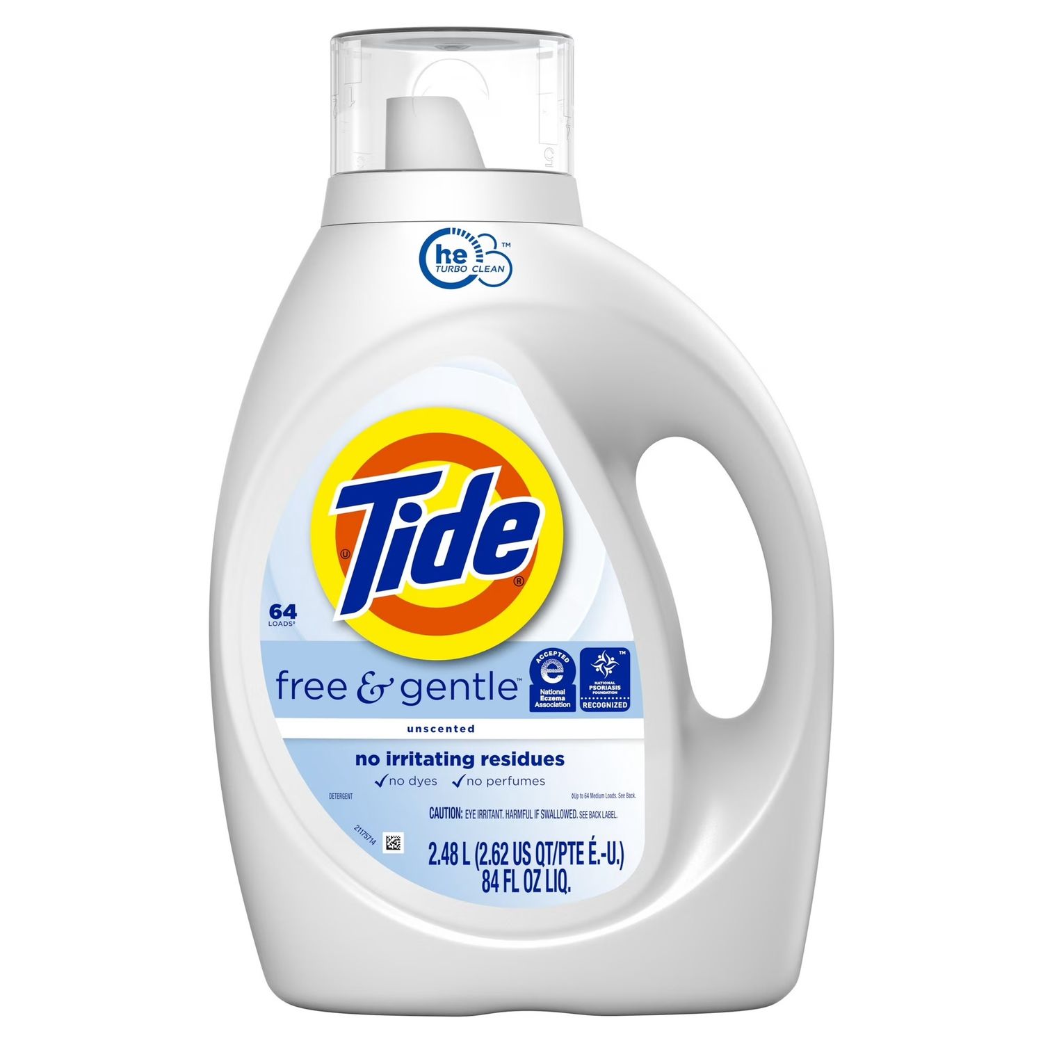 TIDE LAUNDRY DETERGENT 2.48L FREE &amp; GENTLE UNSCENTED 64LOADS