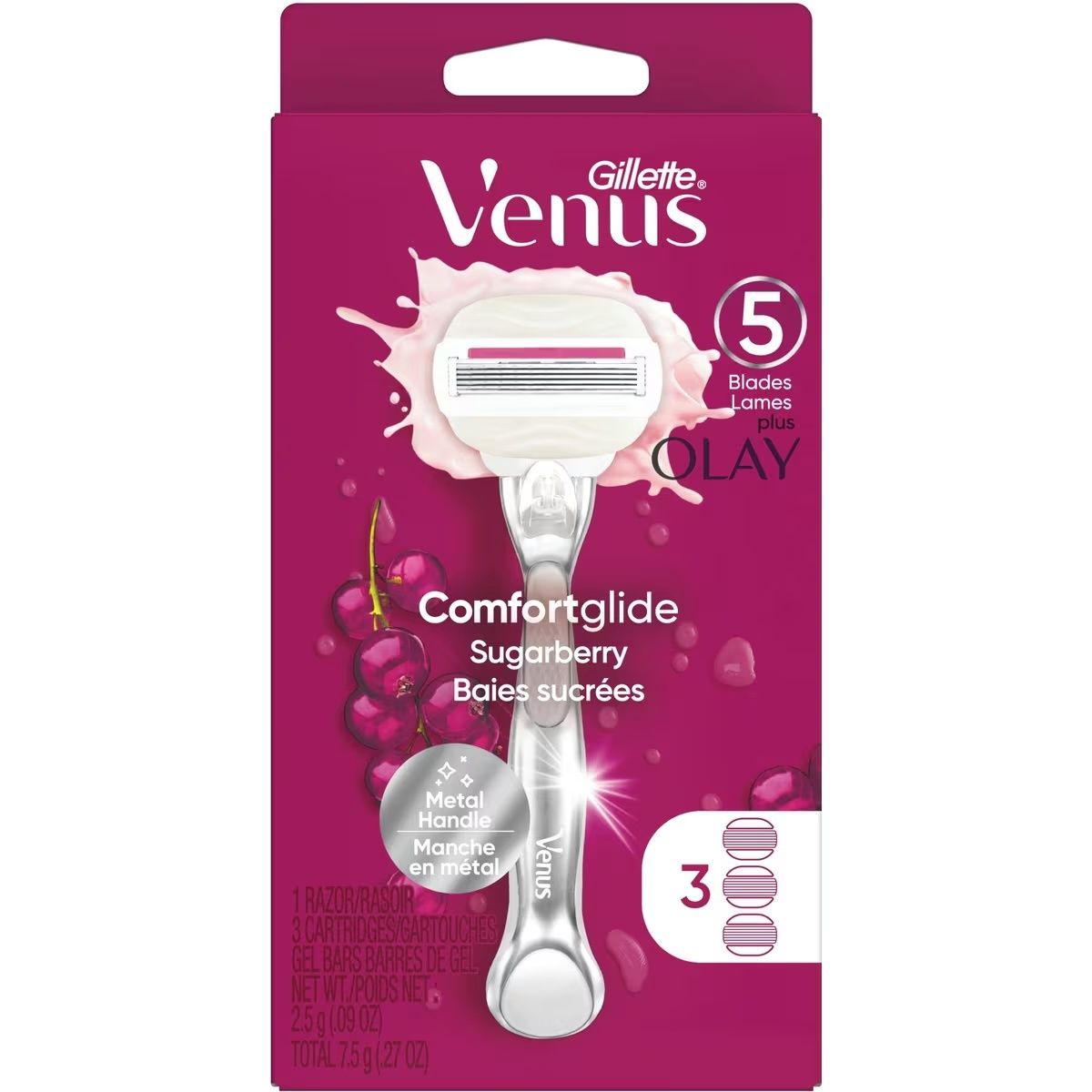 GILLETTE VENUS OLAY SUGARBERRY 1HANDLE 3CARTRIDGES