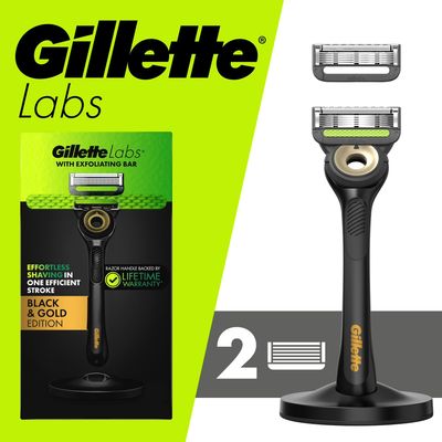 GILLETTE LABS 1RAZOR + 2CARTRIDGES + 1STAND (BLACK &amp; GOLD)