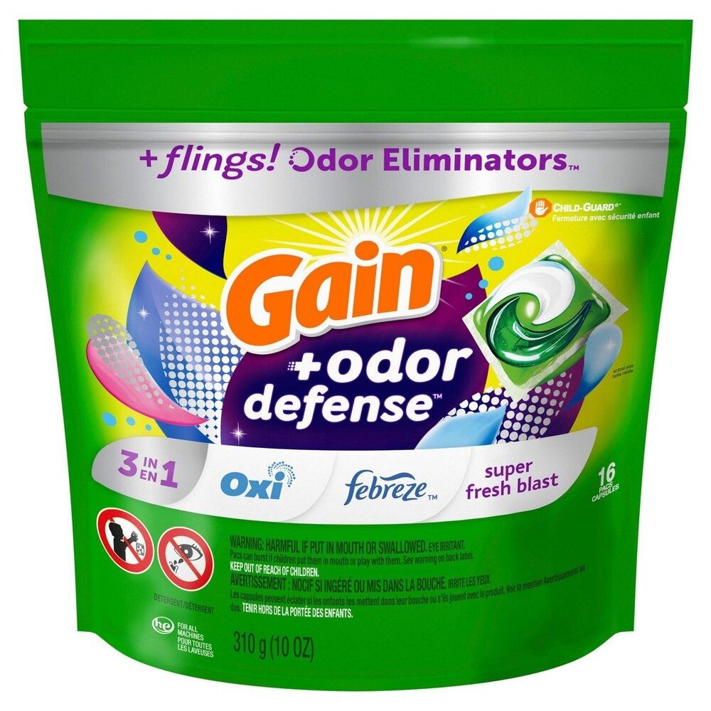 GAIN FLINGS! +ODOR DEFENSE 3-IN-1 SUPER FRESH BLAST 16'S