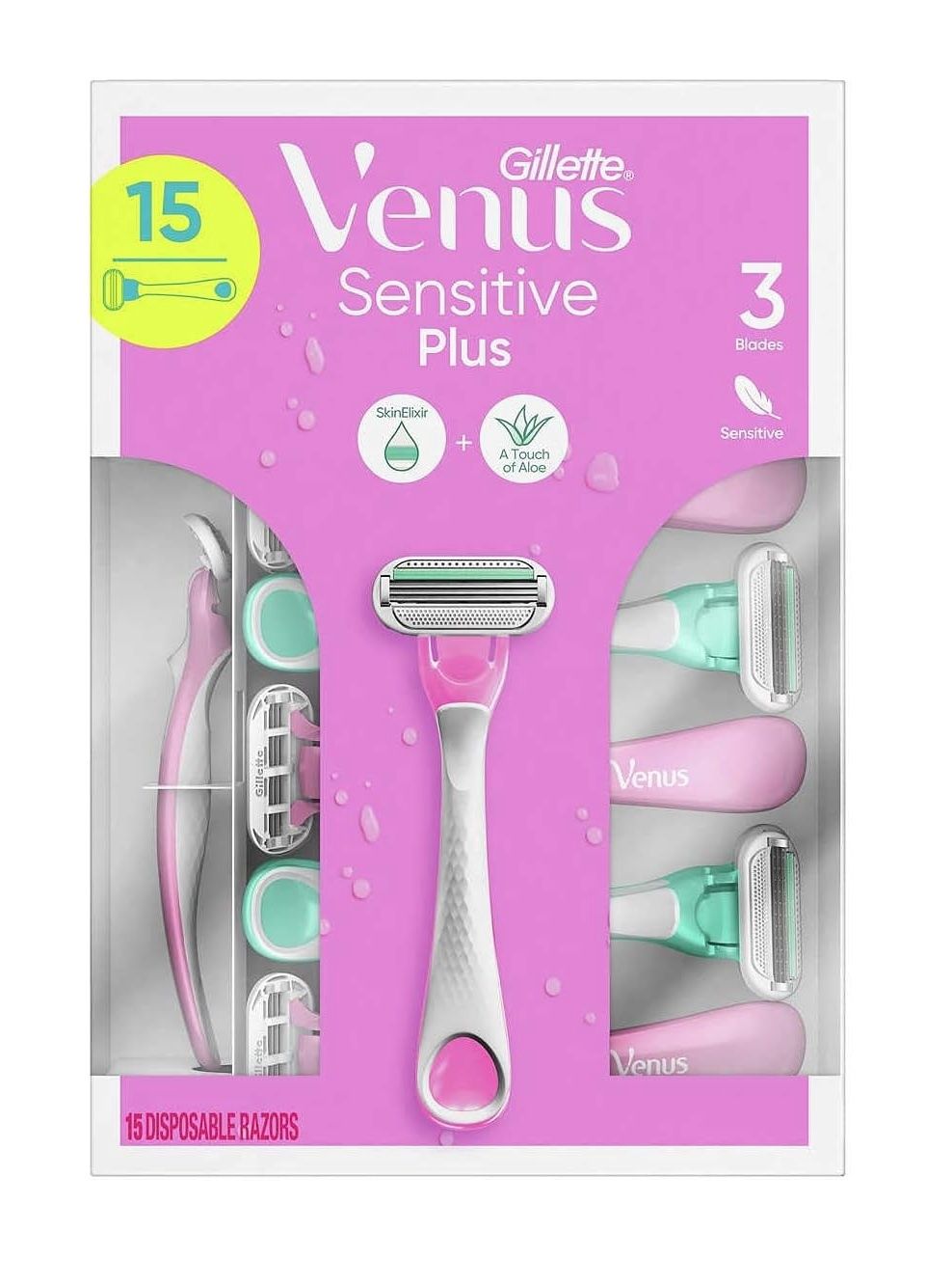 GILLETE VENUS SENSITIVE PLUS 3BLADE DISPOSABLES (15 PACK)